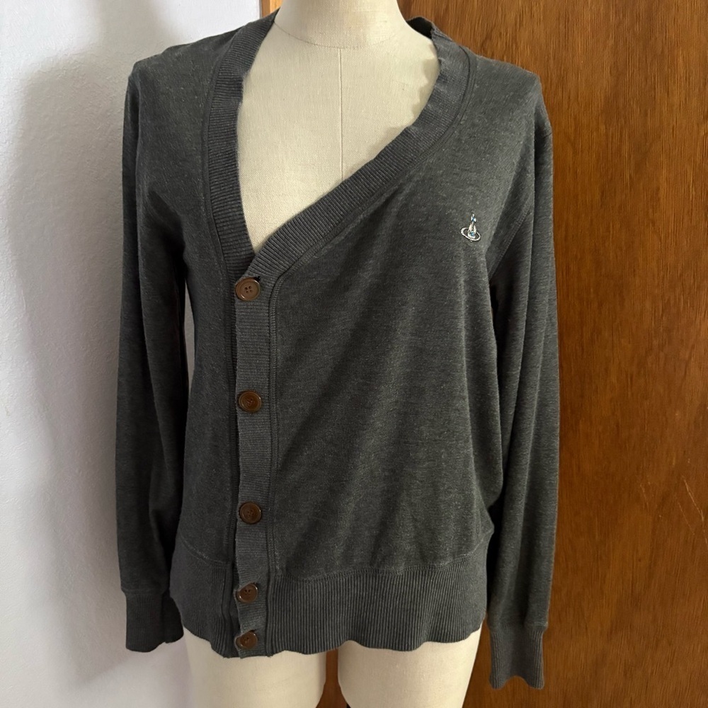 VIVIENNE WESTWOOD Man sz 46 sz S Gray Asymmetrical Cardigan Tencel